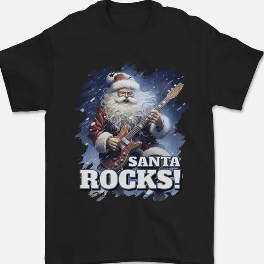 Santa Rocks Christmas Guitar Music Heavy Metal unisex T-Shirt Cotton  - unisex t shirt Womenswear