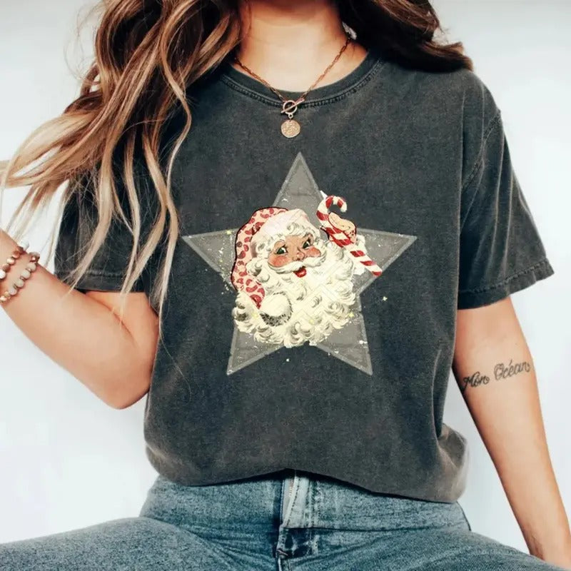 Santa Star Christmas T-Shirt, Funny Christmas t-shirt Womenswear Top Hoodie, Sweatshirt | WearSparks.com