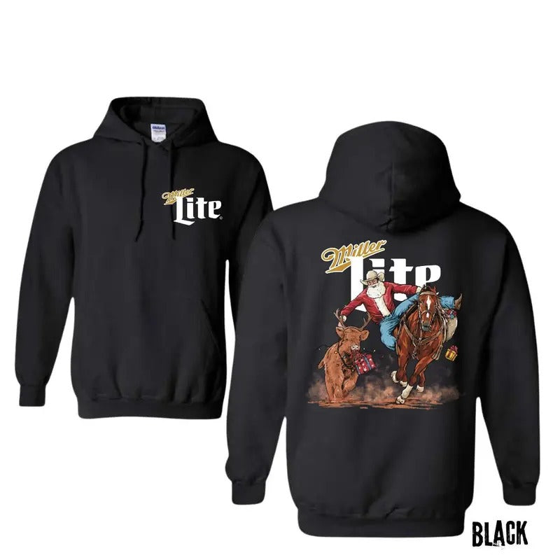 Santa bulldogging X miller litte Hoodie Sweatshirt T-shirt 2 Side Printed, Christmas Shirt, Xmas Gift, Casual Wetsuit Pullover Man Tops Sweaters Menswear