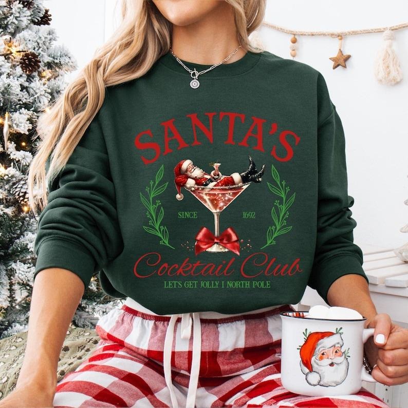 Santa's Cocktail Club Christmas Sweatshirt, Christmas Shirt, Funny Christmas Sweater, Espresso Martini, Dirty Martini, Holiday Bachelorette