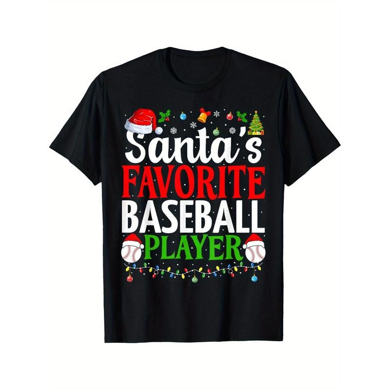 Santa's Favorite Baseball Player Funny Christmas Baseball Men's T-shirt personality print pattern, casual round neck short sleeve, comfortable version of cotton short sleeve, four seasons can wear 220g made in usa