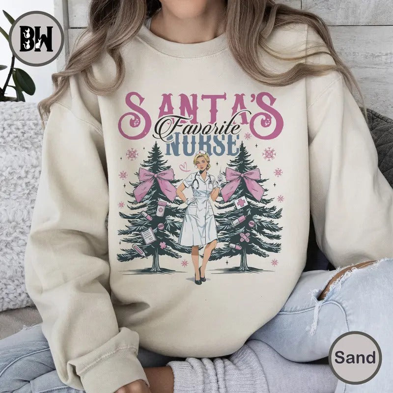 Santa's Favorite Nurse Sweatshirt, Christmas Nurse Gift, Funny Nurse Sweater, Merry Christmas Nurse Party Tee, Nurse Life Shirt, Nurse X-mas