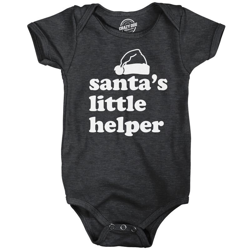 Santas Little Helper Baby Bodysuit Funny Christmas Graphic Novelty Jumper For Infants Funny Baby Onesies Christmas Onesie for Baby Funny Sarcastic Onesie Novelty Onesie Black -
