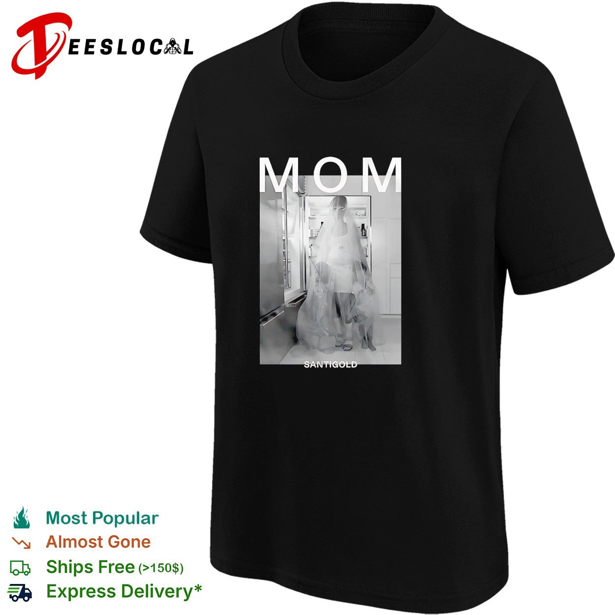 Santigold Mom bride standing at refrigerator album shirt