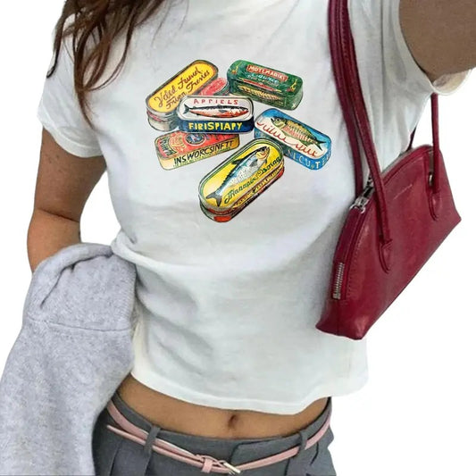 Sardine Tins Baby Tee, Anchovy Tins Baby Tee, Cute Sardine Baby Tee, Fish Tin Baby Tee, Y2K Baby Teestyle{n002}2