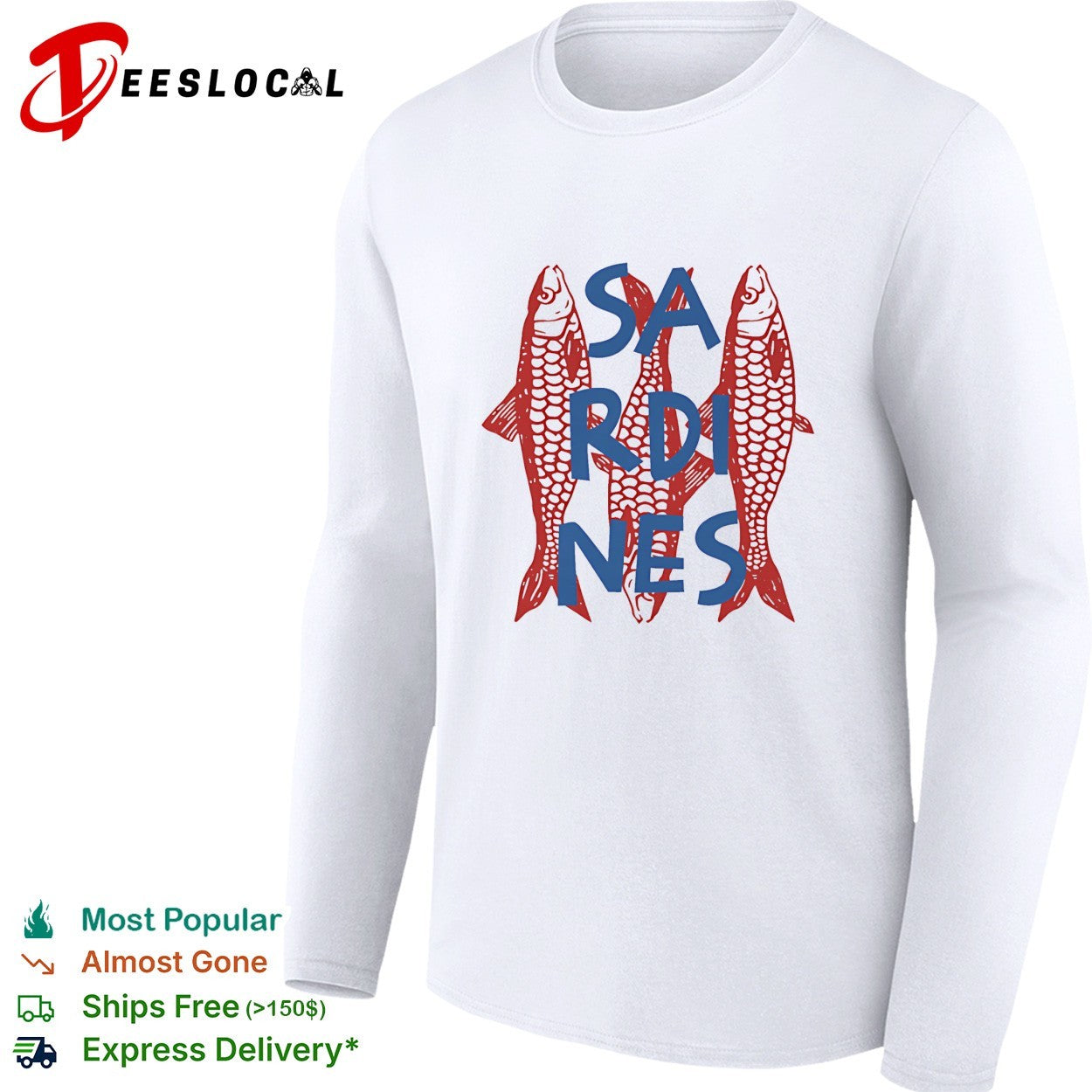 Sardines red fish typography shirt