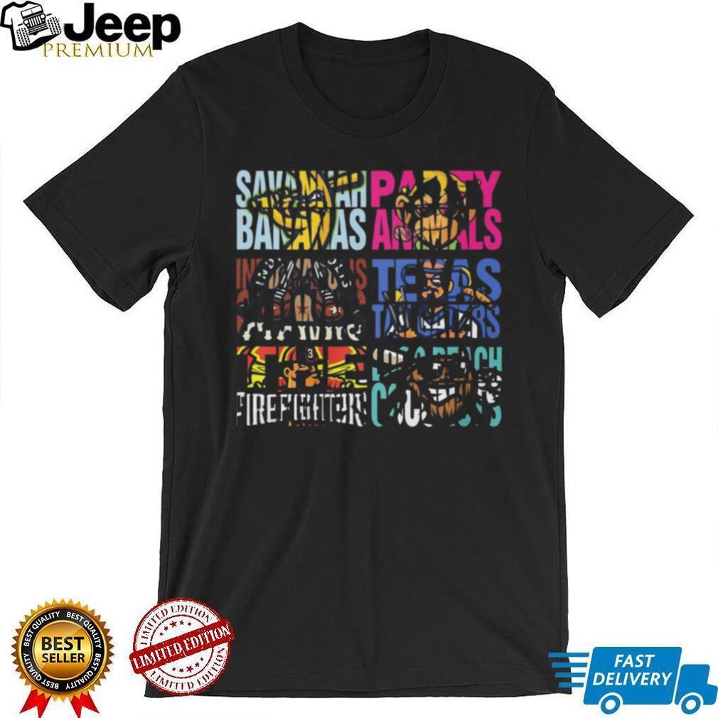 Savannah Bananas Party Animals Firefighters Colorful Mascot Grid T Shirt