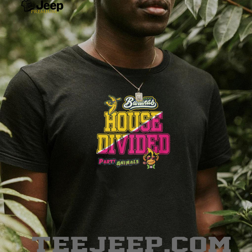Savannah Bananas Vs Party Animals House Divided Baseball Monkey Mascot Logo T Shirt