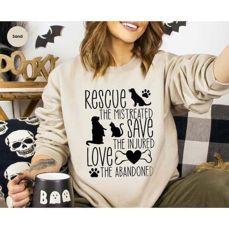 Save Animals Sweatshirt, Animal Rescue Long Sleeve Shirts, Animal Rights Hoodies, Fur Mama Gifts, Funny Pet Hoodie and Sweater; T-shirt Cotton Polyester Womenswear Light
