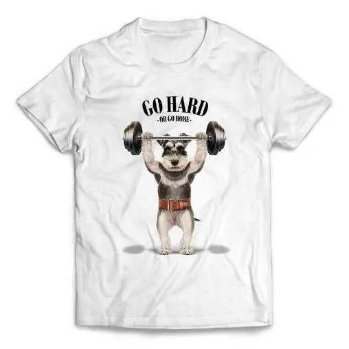 Schnauzer Dog Barbell Shoulder Press Muscle Workout - Short-Sleeve Unisex T-Shirt Made in USA