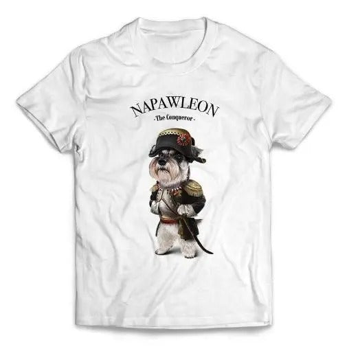 Schnauzer Dog as Napawleon the Conqueror Impersonate Napoleon - Short-Sleeve Unisex, Men Made in USA