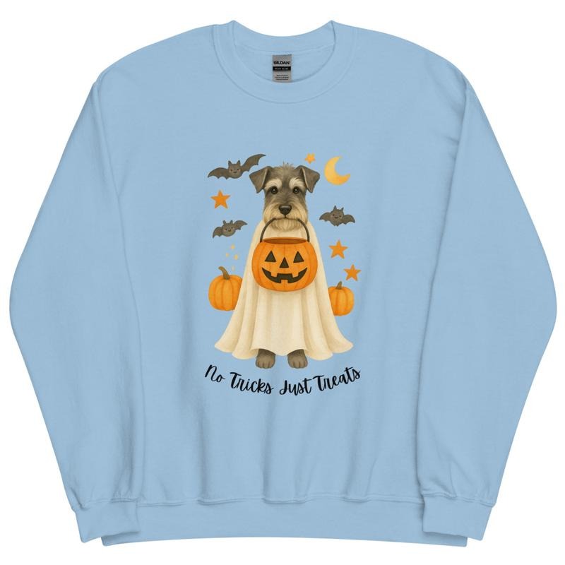Schnauzer No Tricks Just Treats Crewneck - Unisex Apparel Relaxed Fit Printed In The USA Clothing Womenswear Casual Comfort Cotton Top Athletic Boho Chic