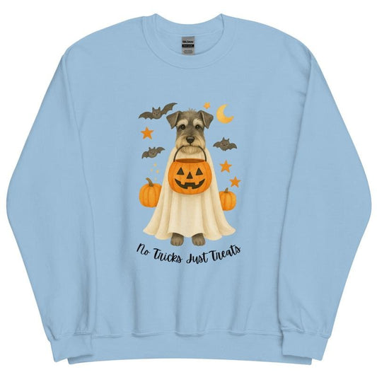 Schnauzer No Tricks Just Treats Crewneck - Unisex Apparel Relaxed Fit Printed In The USA Clothing Womenswear Casual Comfort Cotton Top Athletic Boho Chic