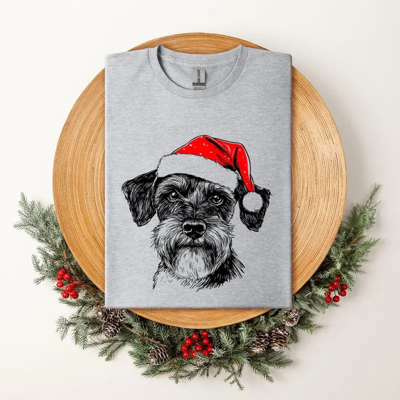 Schnauzer, Santa, Dog, Christmas, Dog Lover, Pet T-Shirt, Soft Style Tee, Women's Graphic Tshirt Hoodie, Sweatshirt