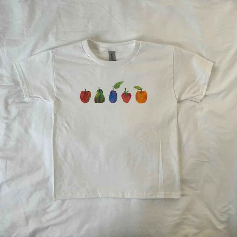 Scrapbook Fruits Baby Tee, Coquette, y2k clothing, Pinterest, The Very Hungry Caterpillar, streetwear