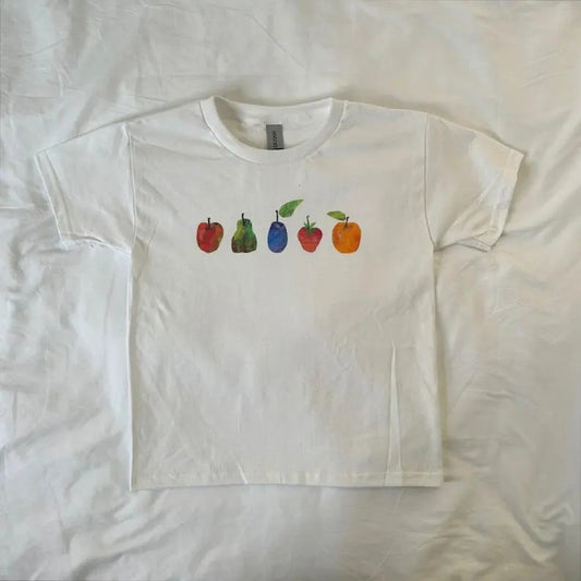 Scrapbook Fruits Baby Tee, Coquette, y2k clothing, Pinterest, The Very Hungry Caterpillar, streetwear
