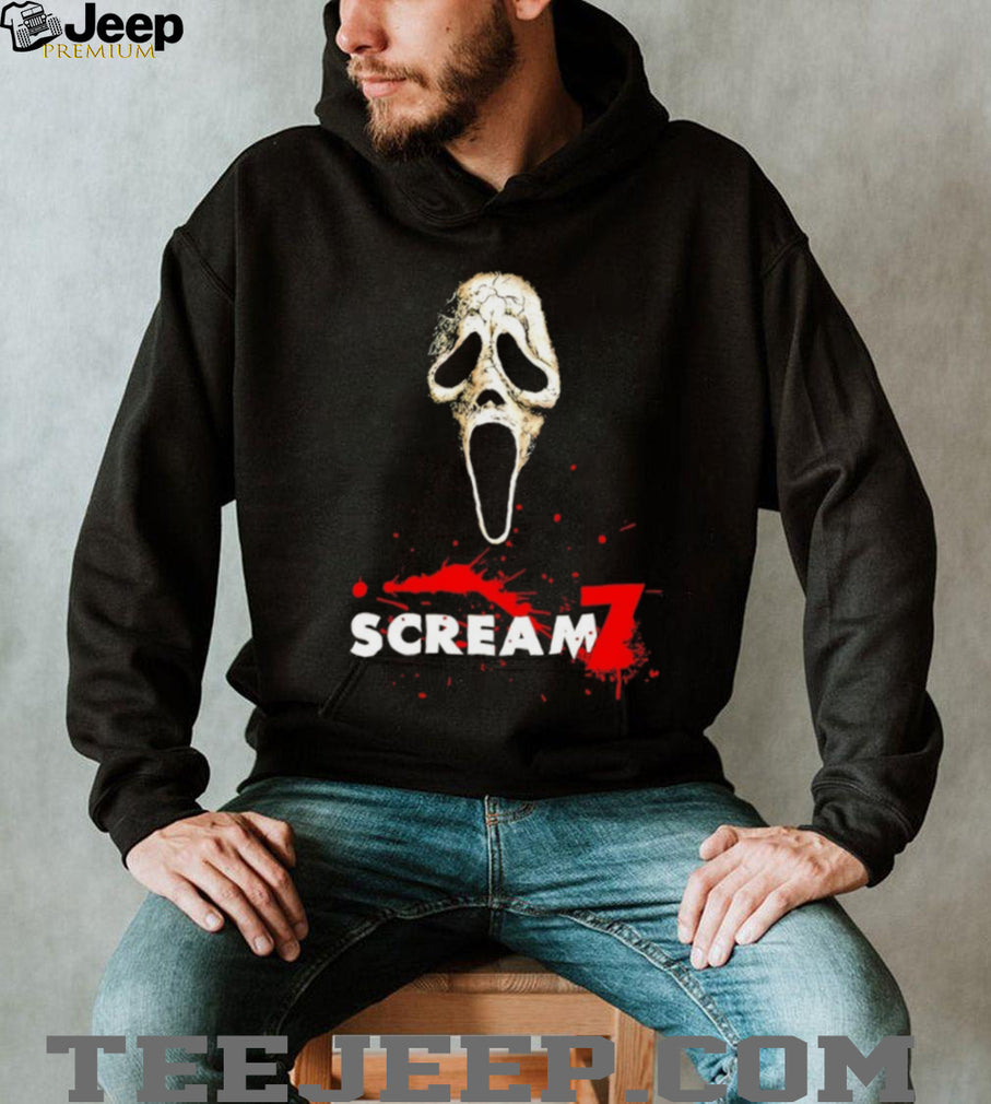 Scream 7 Ghostface Horror Movie Blood Splatter Graphic Tee