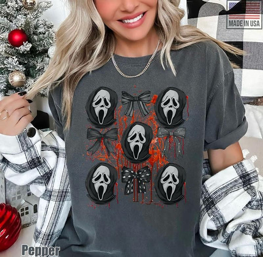 Scream Ghostface Coquette Halloween Shirt, Scream Horror Movie Sweater, Horror Halloween Coquette Bow Sweatshirt, Scary Film Tee, Ghostface Sweatshirt, Horror Movie Shirt