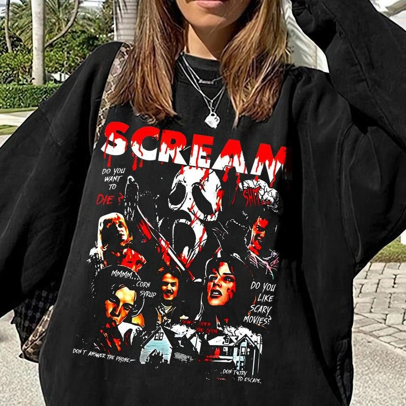Scream Movie Characters Crewneck Sweatshirt, Ghostface Halloween Shirt