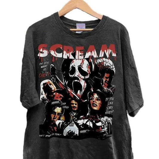 Scream Vintage Halloween Tshirt, Halloween Ghostface Shirts, Horror Movie Tee, Halloween Party T-shirt, Vintage 90s style top clothing, Unisex graphic Streetwear shirts