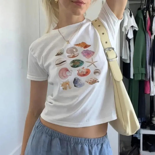 Sea Shell Baby Tee, Vintage Seashell Baby Tee, Coastal Tee Shirt, Starfish Baby Tee, Gift For Her