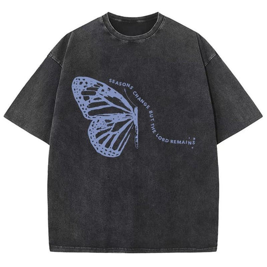 Seasons Change But The Lord Remains Unisex Washed T-Shirt, Christian t shirts, Vintage 90s Graphic Tee Gift Cotton Top Womenswear, Mineral color