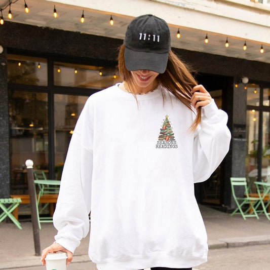 Seasons Readings Sweatshirt, Bookish Christmas Sweatshirt, Book Lover Gift, Bookworm Crewneck Sweatshirt, Book Nerd Shirt, Holiday Apparel Cotton Fabric