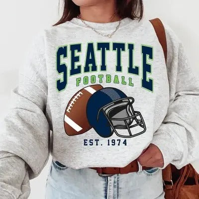 Seattle Football Sweatshirt, Vintage Unisex Seattle Crewneck, Gift for Football Fan, Oversized Seattle Sweatshirt Cotton Fit