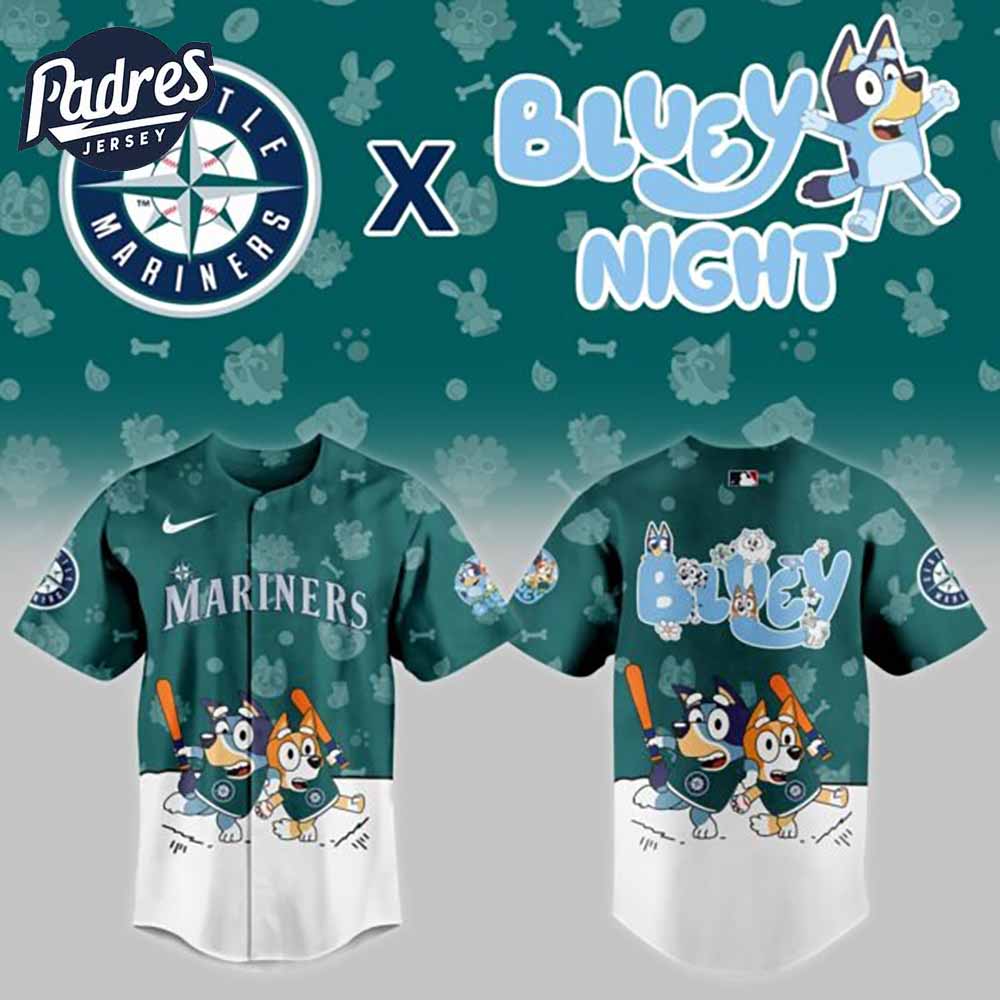Seattle Mariners Bluey Night Baseball Jersey Outfit - Padres Jersey Oasis: Elevate Your Baseball Style Game... (Image 1)