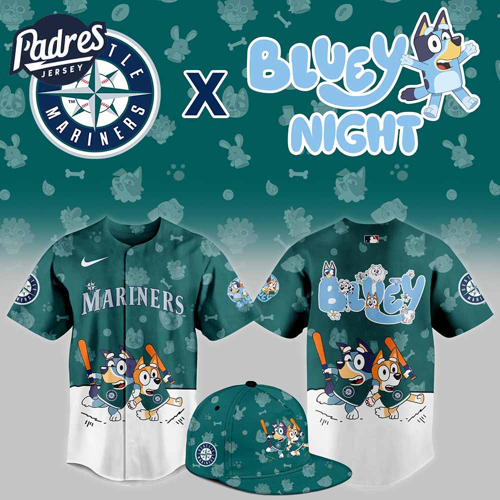 Seattle Mariners Bluey Night Baseball Jersey Outfit - Padres Jersey Oasis: Elevate Your Baseball Style Game... (Image 2)