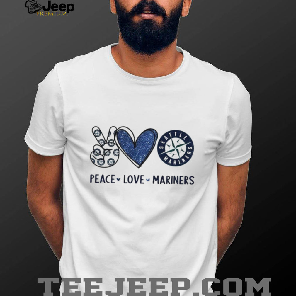 Seattle Mariners Peace Love Mariners Blue Compass Logo T Shirt