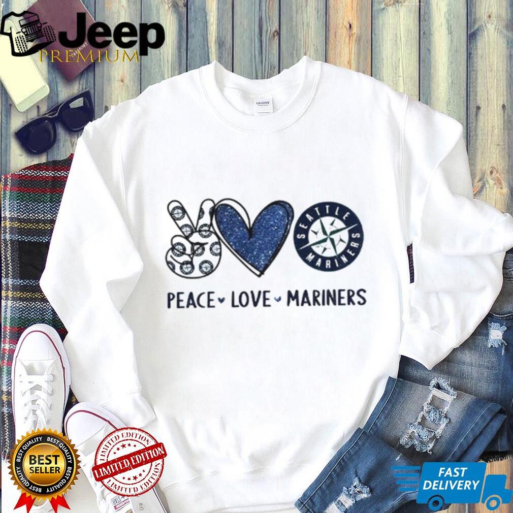 Seattle Mariners Peace Love Mariners Blue Compass Logo T Shirt