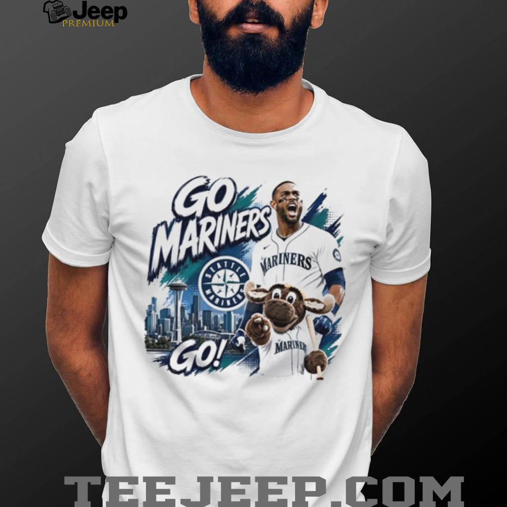 Seattle Mariners go Mariners go Julio Rodriguez and mascot Mariner Moose shirt