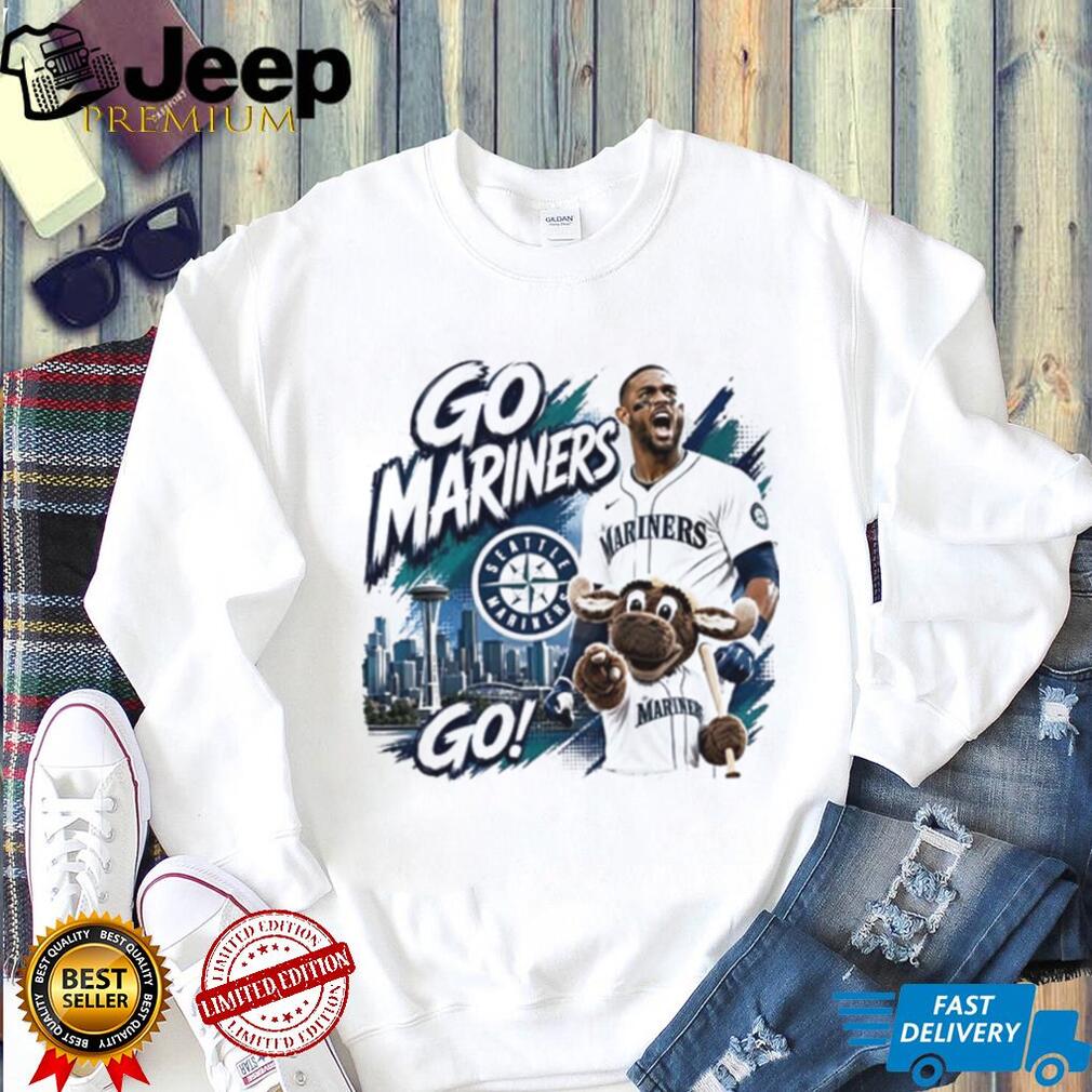 Seattle Mariners go Mariners go Julio Rodriguez and mascot Mariner Moose shirt