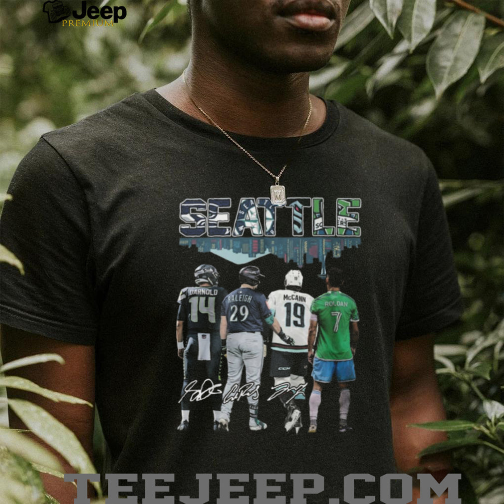 Seattle Sports City Skyline Darnold Raleigh McCann Roldan Signatures T Shirt