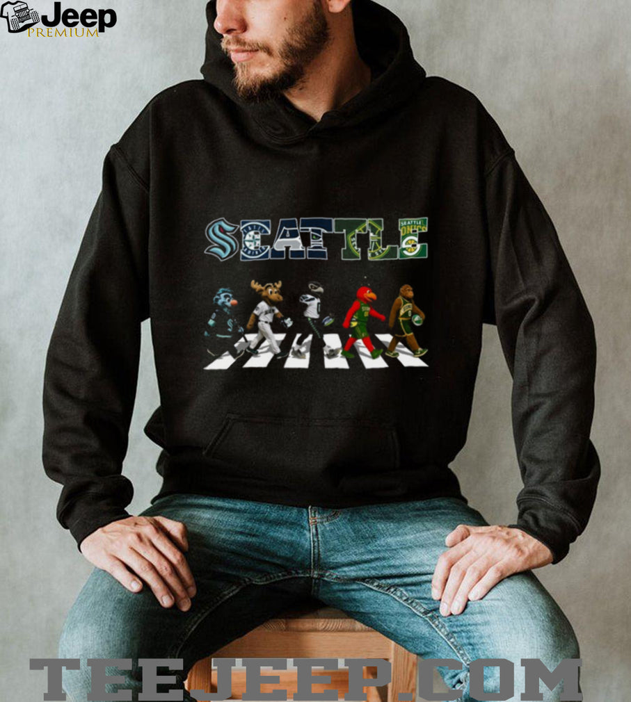 Seattle Sports Mascots Abbey Road Kraken Mariners Seahawks Storm Sonics T Shirt