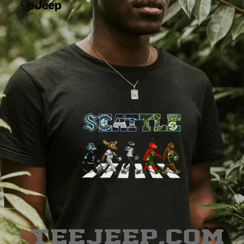 Seattle Sports Mascots Abbey Road Kraken Mariners Seahawks Storm Sonics T Shirt