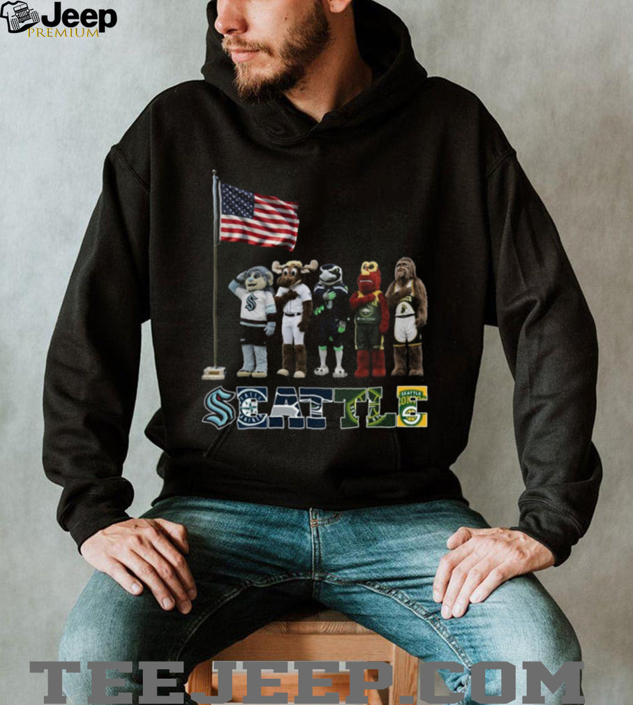 Seattle Sports Mascots Patriotic American Flag Salute Coffee T Shirt