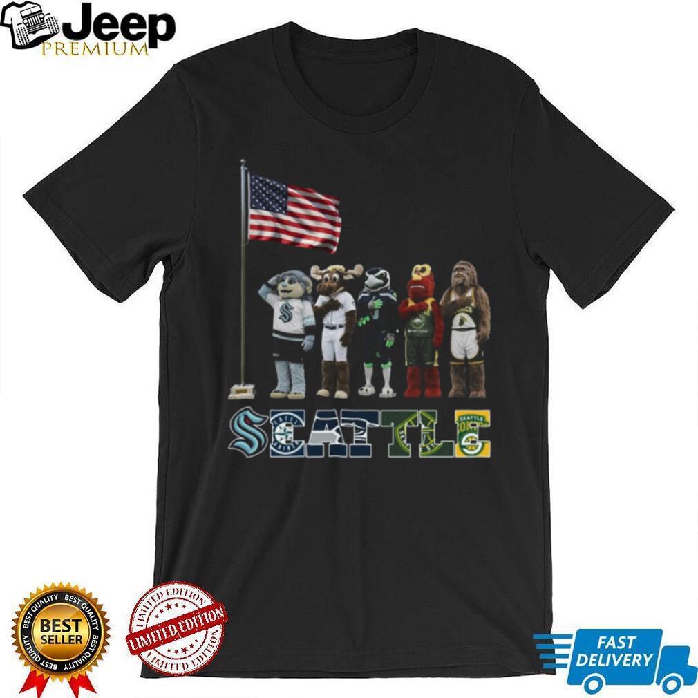 Seattle Sports Mascots Patriotic American Flag Salute Coffee T Shirt