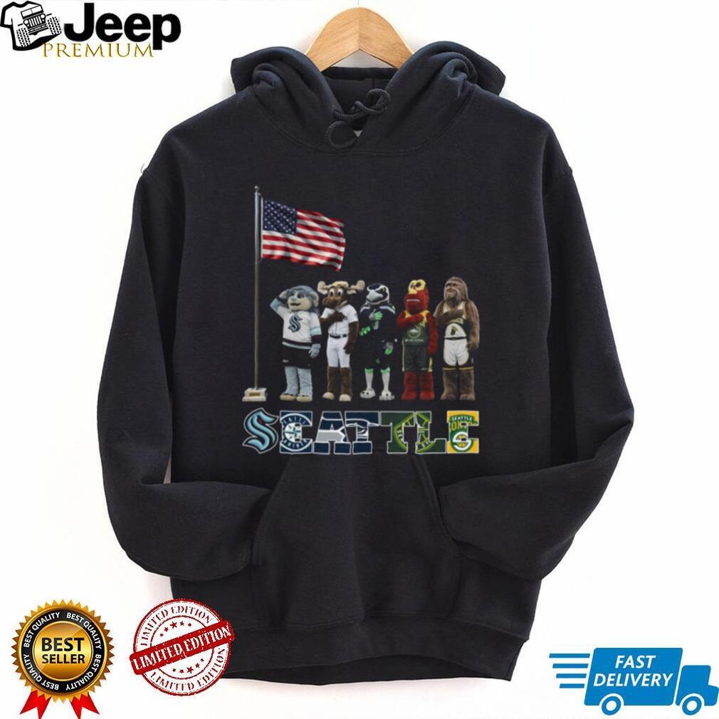 Seattle Sports Mascots Patriotic American Flag Salute Coffee T Shirt