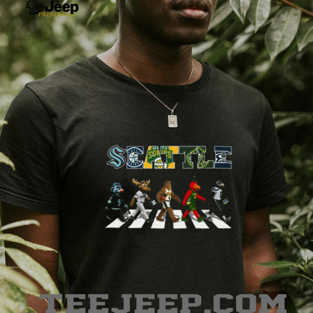 Seattle Sports Teams Mascots Abbey Road Crossing Black T Shirt
