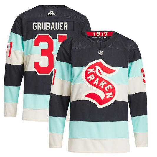 Seattle Kraken #31 Philipp Grubauer adidas 2024 NHL Winter Classic Primegreen Authentic Player Jersey - Deep Sea Blue