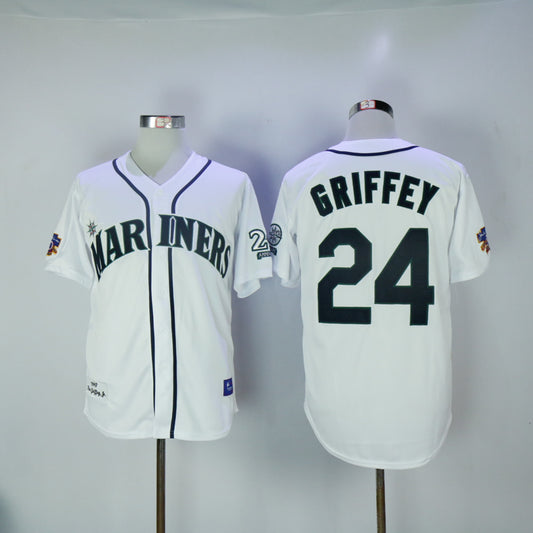 Seattle Mariners #24 Ken Griffey Mariners 24 White Retro Style 2