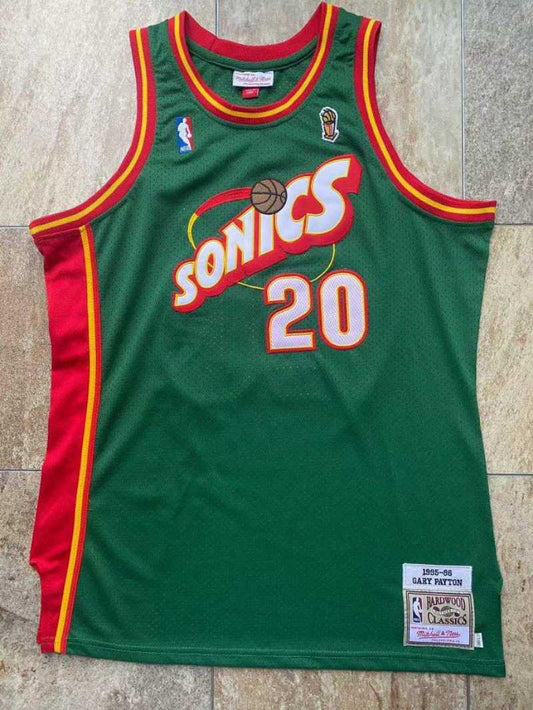 Seattle SuperSonics #20 Gary Payton m&n Supersonics 20 # Payton 95-96 Retro Green Embroidered Jersey Style 2