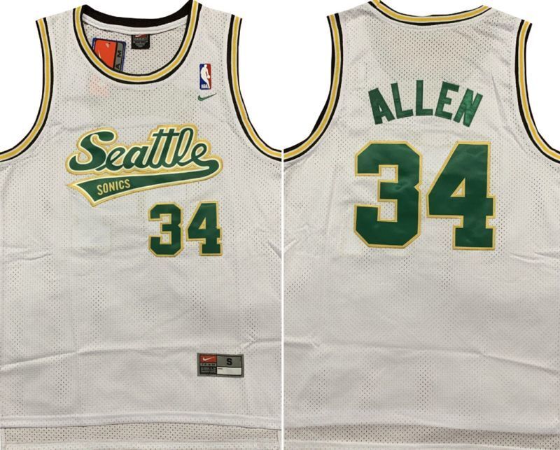 Seattle SuperSonics #34 Ray Allen Supersonics 34 # Allen White Retro Premium Mesh Jersey