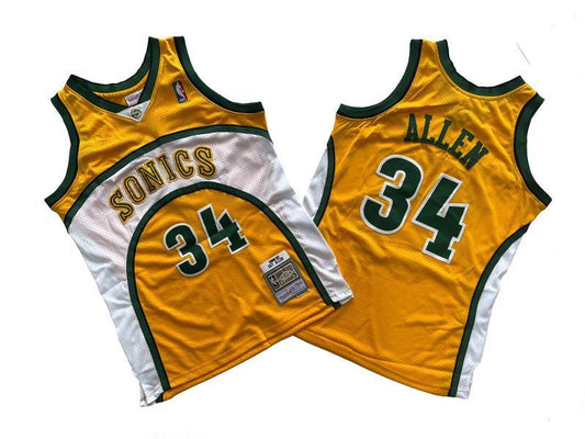 Seattle SuperSonics #34 Ray Allen Supersonics 34 # Yellow 06-07 Season Mitchell Retro Jersey --. Allen _[1]