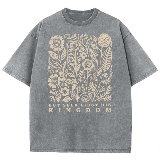 Seek First His Kingdom Unisex Washed T-Shirt, Christian t shirts, Christian Jesus  Tshirts, Vintage 90s Graphic Tee Gift Cotton Top Womenswear, Mineral color
