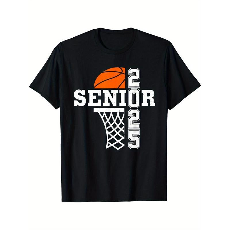 Senior 2025 First Day Of School Class of 2025 Basketball T-Shirt Black casual short sleeve men's sport T-shirt 220g made in usastyle{n002}2