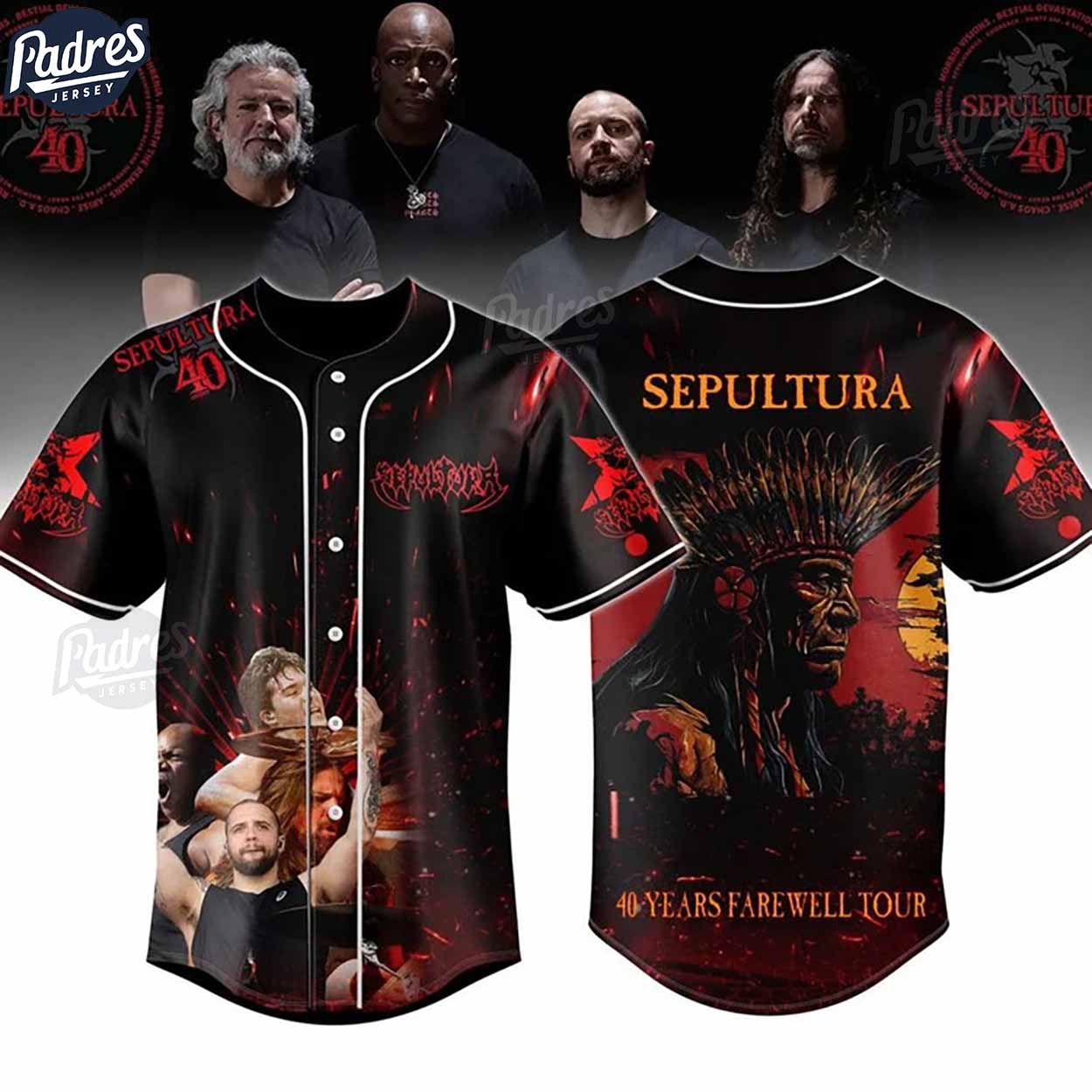 Sepultura 40th Anniversary Tour Custom Baseball Jersey - Padres Jersey Oasis: Elevate Your Baseball Style Game