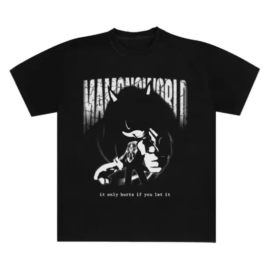 Shadow Gun T-Shirt, Sonic Mamono Shirt, Unisex Graphic Tees Gothic Grunge Y2k Emo Scene Amity Affliction Style Clothes Men Women Streetwear